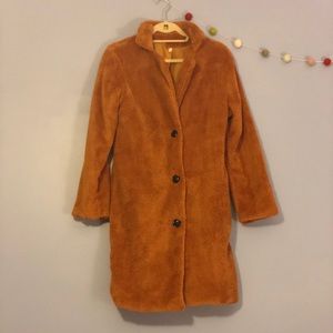 Brown/tan faux fur long jacket